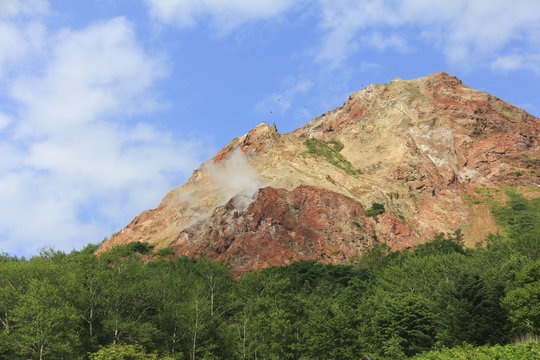Usu-zan mountain, active volcano near Toya lake, Hokkaido, Japan