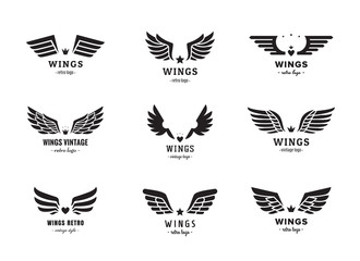 Wings silhouette logo vector set. Vintage design. Part one.