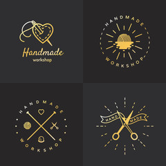 Gold handmade vintage hipster logo vector set. Part one.