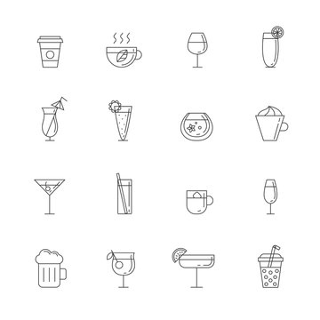 Drinks outline icon set. Simple outline design.