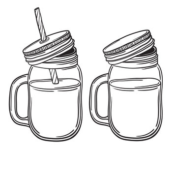 a set of juices in glass jars with straws. vector illustration. the inscription on the jar, you can change