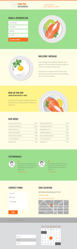 Vector One/Landing page Cafe or Restaurant website templates with food illustrations and forms