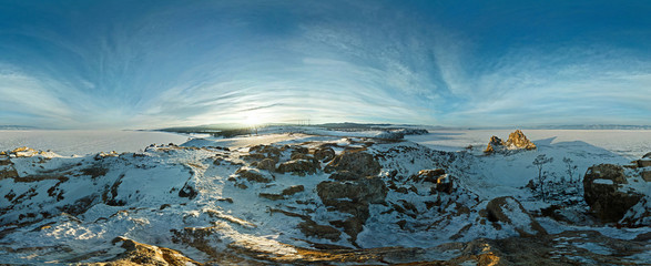 Dawn on the rock Shamanka. Olkhon, Lake Baikal