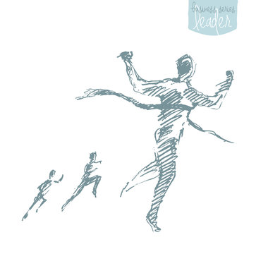 Drawn vector man crossing winner successful finish