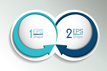 Two business elements banner. 2 steps design, chart, infographic, step by step number option, layout. 3D cyrcle style.
