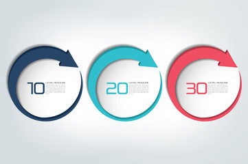 Circle first, second and third diagram, scheme, chart. 3 template for presentation. 3 steps options, elements, ingographic.