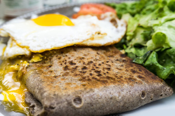 Homemade french buckwheat galette with egg
