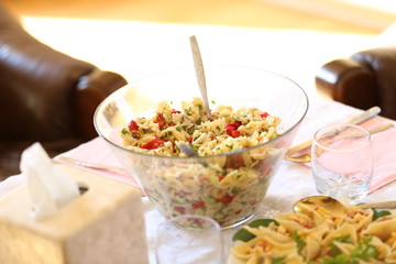 pasta salad with chopped pepperes and herbs