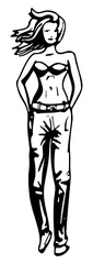 Foto auf Acrylglas Vrouw met spijkerbroek in bikini © emieldelange