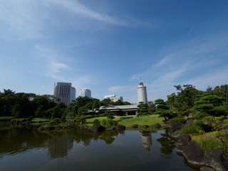 真夏の見浜園から見たビル街
