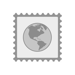 Isolated mail stamp icon with an America region world globe