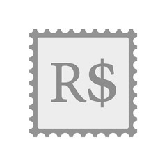 Isolated mail stamp icon with a brazillian real currency sign