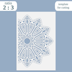 Paper openwork greeting card, template for cutting, lace invitation, lasercut metal panel, wood carving, laser cut plastic, vector illustration