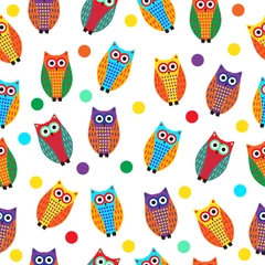Muurstickers Cartoon owl seamless texture, cute owl background, owl children's wallpaper. Vector illustration © Lucia Fox