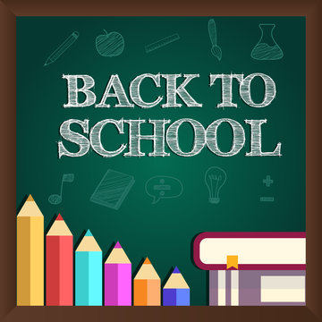 Back to school poster with text on chalkboard