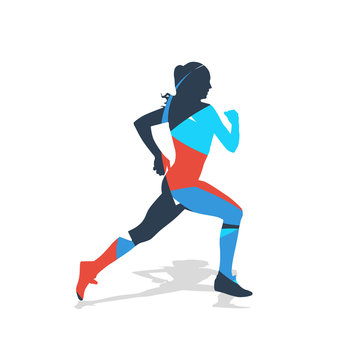 Running woman vector silhouette. Abstract silhouette of jogging