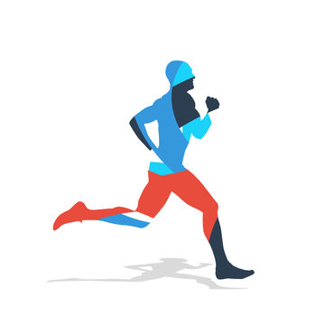 Running man silhouette, abstract isolated vector runner
