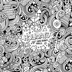 Cartoon hand-drawn doodles holidays illustration