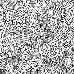 Cartoon cute doodles hand drawn Honey seamless pattern