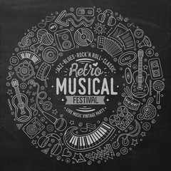 Naklejka premium Set of Musical cartoon doodle objects, symbols and items
