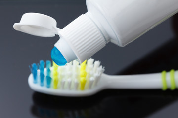 Macro shot toothbrush with toothpaste