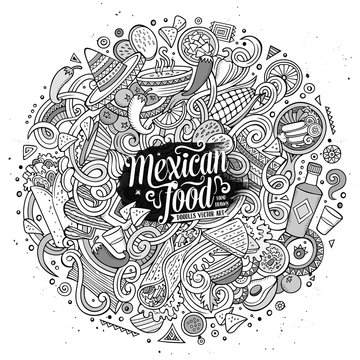 Cartoon cute doodles Mexican food illustration