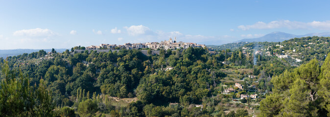 Panoramic view of the old mountain village Vence, in France.