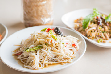 Papaya Salad with Vermicelli, Salted Crab and Fermented Fish.