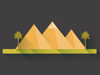 Egyptian pyramids in flat style with long shadows. Landscape with the Egyptian pyramids. Vector illustration.