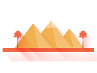 Egyptian pyramids in flat style with long shadows on white background. Landscape with the Egyptian pyramids. Vector illustration.