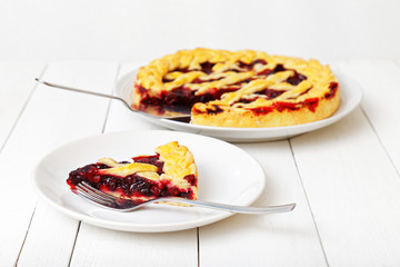 Homemade berry pie with cherries and raspberries