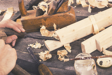 joinery - carving the wood with chisel