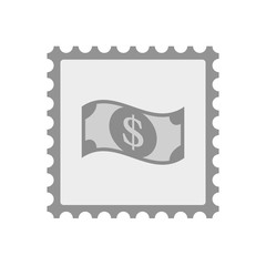 Isolated mail stamp icon with a dollar bank note