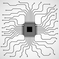 Cpu. Microprocessor. Microchip. Circuit board. Vector illustration. Eps 10