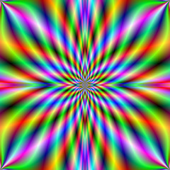 Flaming Neon Star / An abstract fractal image with a neon flaming star design in blue, yellow, green, violet and red.