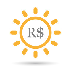 Isolated line art sun icon with a brazillian real currency sign
