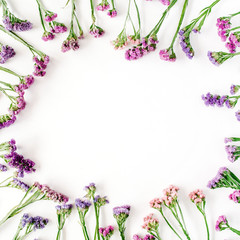 frame with dried flowers on white background. autumn flat lay wallpaper, top view