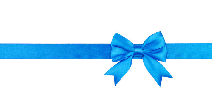 Blue bow and ribbon isolated on white background