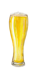 Watercolor beer glass on white background. Concept of bar, pub, beer demonstration and Oktoberfest.