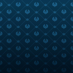 Blue wallpaper. Decorative design, royal pattern. Vintage