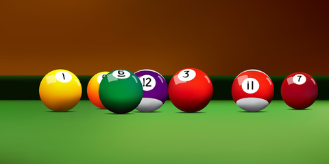 Assorted billiards balls on the table.