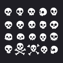 Set of doodle skulls with bones