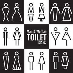 Man and Woman Toilet line sign vector set design - obrazy, fototapety, plakaty