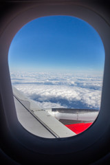 Fototapeta na wymiar Window view form airplane