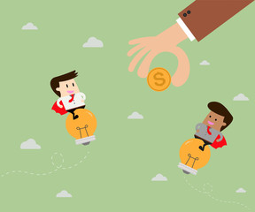 Money. Businessman riding idea approached.Flat design business c