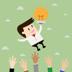 Startup Business. Businessman on blub idea. Flat design business