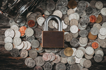 coin data security concept . Data encryption on finance theft