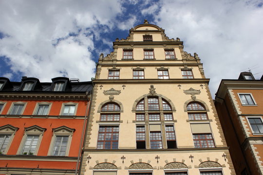 Stortorget: Historisches Giebelhaus in der Altstadt von Stockholm (Schweden)