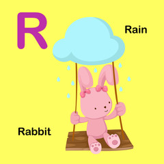 Illustration Isolated Alphabet Letter R-Rabbit,Rain