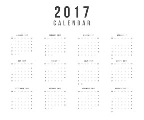 Calendar 2017 year vector design template - Minimalism Style